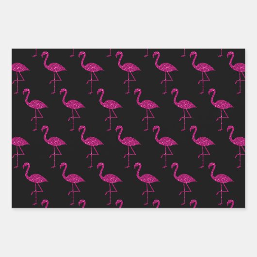 Funkelnd Flamingo Rosa Glitzer Muster Schwarz Geschenkpapier Set (Vorderseite 2)
