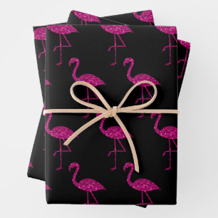 Funkelnd Flamingo Rosa Glitzer Muster Schwarz Geschenkpapier Set