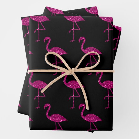 Funkelnd Flamingo Rosa Glitzer Muster Schwarz Geschenkpapier Set (Beispiel)
