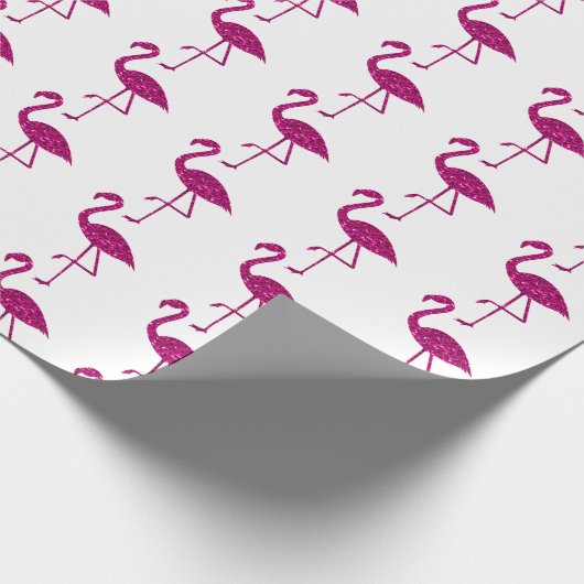 Funkelnd Flamingo Rosa Glitzer-Muster weiß Geschenkpapier (Ecke)