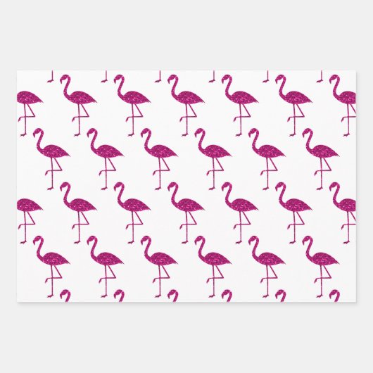 Funkelnd Flamingo Rosa Glitzer-Muster weiß Geschenkpapier Set (Vorderseite 2)