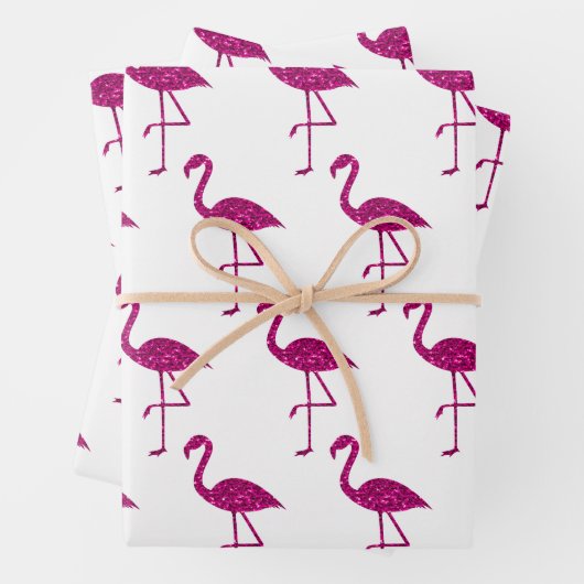Funkelnd Flamingo Rosa Glitzer-Muster weiß Geschenkpapier Set (Beispiel)