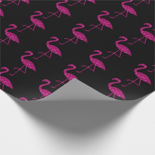 Funkelnd Flamingo Rosa Glitzer Schwarz Geschenkpapier (Ecke)