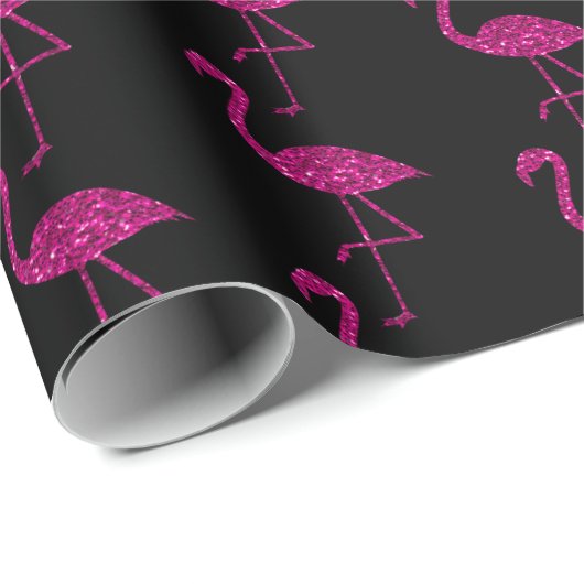 Funkelnd Flamingo Rosa Glitzer Schwarz Geschenkpapier (Rolleneckpunkt)