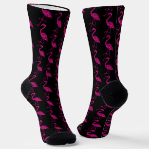 Funkelnd Flamingo Rosa Glitzer Schwarz Socken