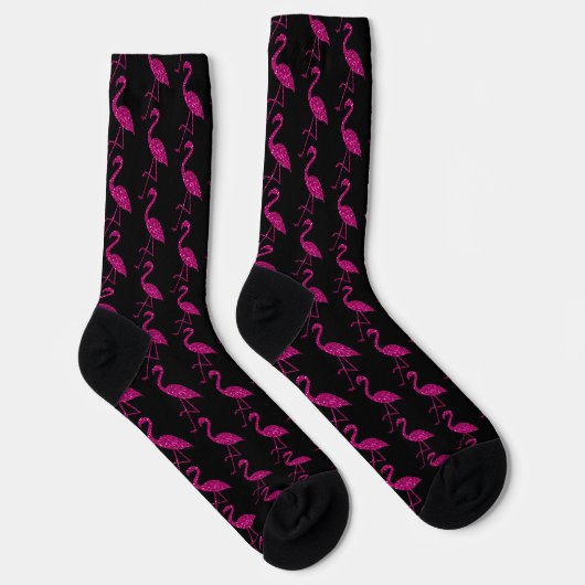 Funkelnd Flamingo Rosa Glitzer Schwarz Socken (Rechts)