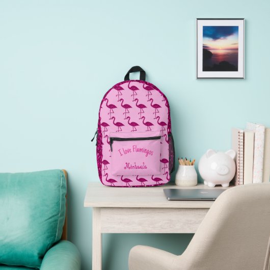 Funkelnd Flamingo Rosa Glitzern Individuelle Name Bedruckter Rucksack (InSitu)
