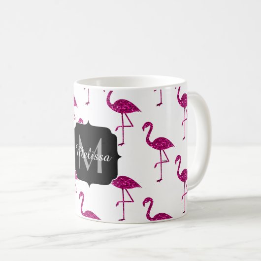 Funkelnd Flamingo Rosa Glitzern Monogramm Kaffeetasse (VorderseiteRechts)