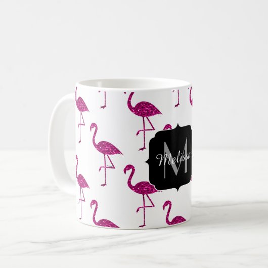 Funkelnd Flamingo Rosa Glitzern Monogramm Kaffeetasse (Vorderseite Links)