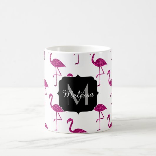 Funkelnd Flamingo Rosa Glitzern Monogramm Kaffeetasse (Mittel)