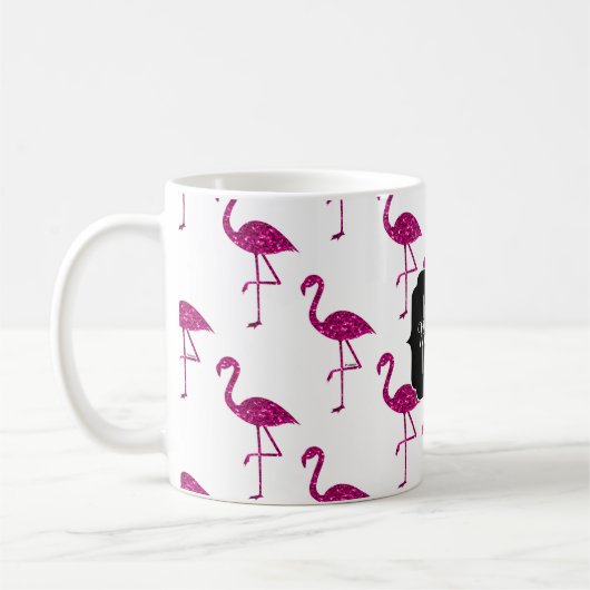 Funkelnd Flamingo Rosa Glitzern Monogramm Kaffeetasse (Links)