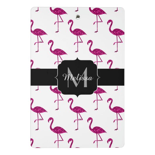 Funkelnd Flamingo Rosa Glitzern Monogramm Mini Klemmbrett (Rückseite)