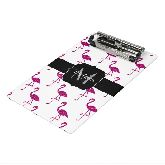 Funkelnd Flamingo Rosa Glitzern Monogramm Mini Klemmbrett (Gewinkelt3)