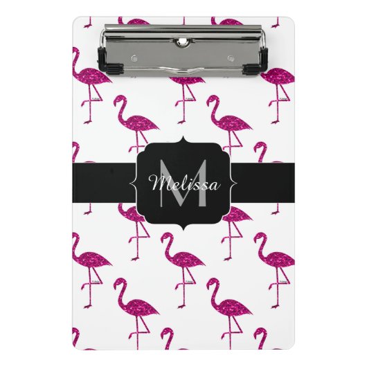 Funkelnd Flamingo Rosa Glitzern Monogramm Mini Klemmbrett (Vorderseite)