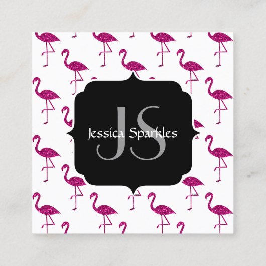 Funkelnd Flamingo Rosa Glitzern Monogramm Quadratische Visitenkarte (Rückseite)