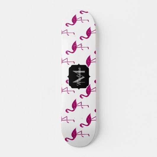 Funkelnd Flamingo Rosa Glitzern Monogramm Skateboard (Vorne)