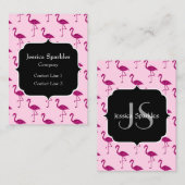 Funkelnd Flamingo Rosa Glitzern Monogramm Visitenkarte (Vorne/Hinten)