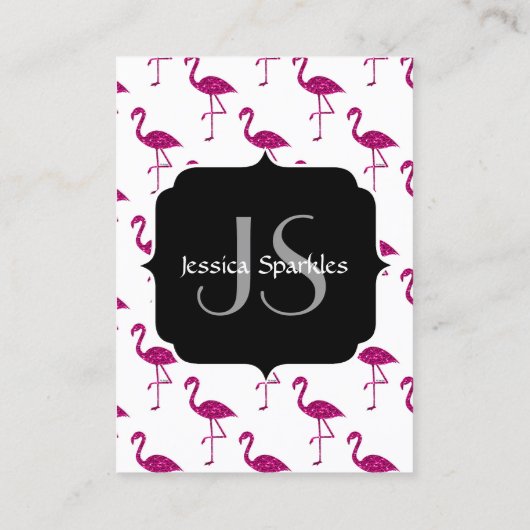 Funkelnd Flamingo Rosa Glitzern Monogramm Visitenkarte (Rückseite)
