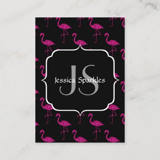 Funkelnd Flamingo Rosa Glitzern Monogramm Visitenkarte (Rückseite)
