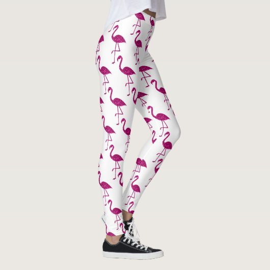 Funkelnd Flamingo Rosa Glitzern weiß Leggings (Rechts)