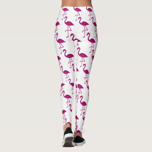 Funkelnd Flamingo Rosa Glitzern weiß Leggings (Rückseite)