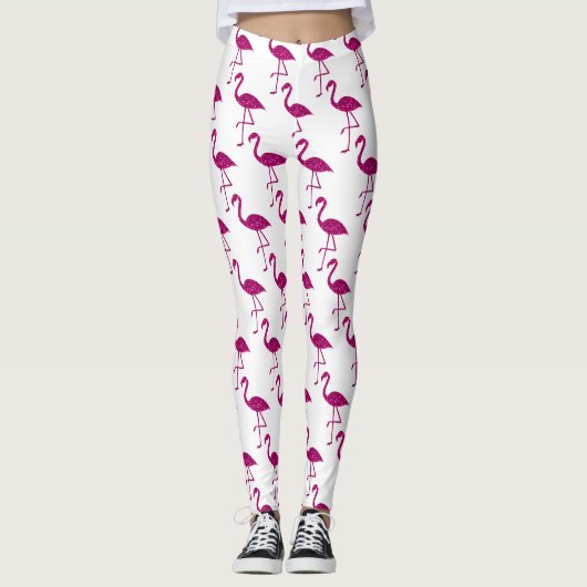 Funkelnd Flamingo Rosa Glitzern weiß Leggings (Vorderseite)