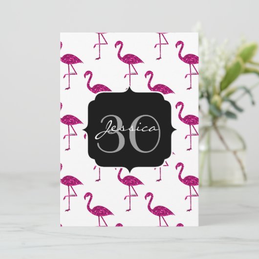 Funkelnd Flamingo-Rosa Muster Monogramm-Einladung Einladung (Stehend Vorderseite)