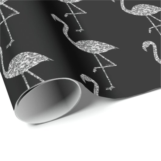 Funkelnd Flamingo Silver Glitzer Glitzern Muster Geschenkpapier (Rolleneckpunkt)