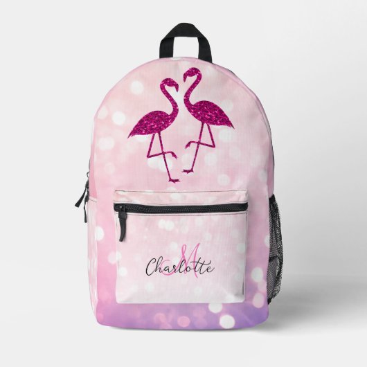 Funkelnd Flamingos Rosa Glitzer Glitzern Monogramm Bedruckter Rucksack (Vorderseite)