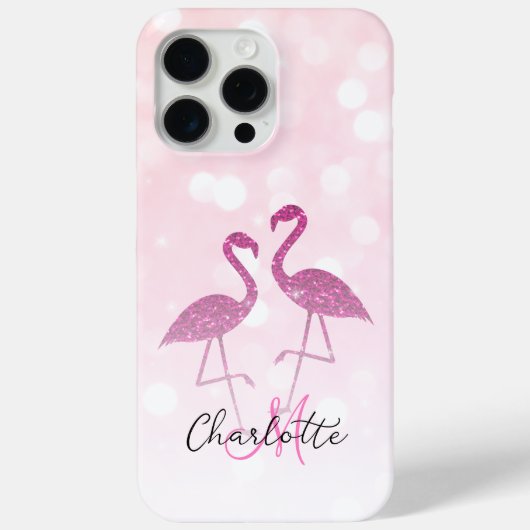 Funkelnd Flamingos Rosa Glitzer Glitzern Monogramm Case-Mate iPhone Hülle (Rückseite)