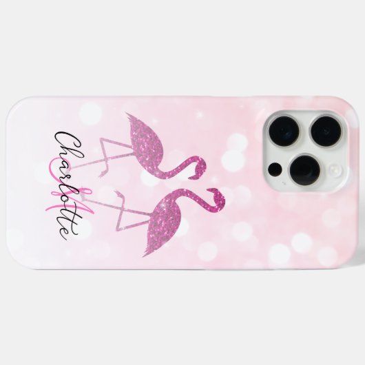 Funkelnd Flamingos Rosa Glitzer Glitzern Monogramm Case-Mate iPhone Hülle (Rückseite (Horizontal))