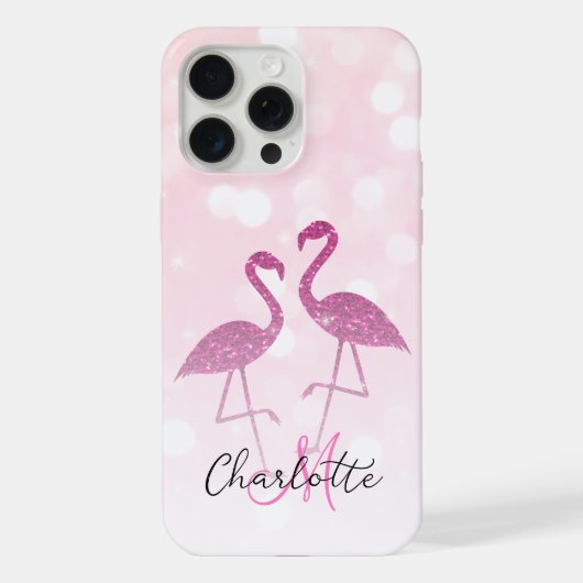 Funkelnd Flamingos Rosa Glitzer Glitzern Monogramm iPhone Hülle (Rückseite)