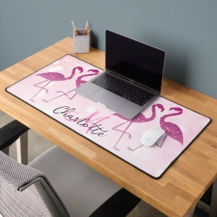 Funkelnd Flamingos Rosa Glitzer Glitzern Monogramm Schreibtischunterlage
