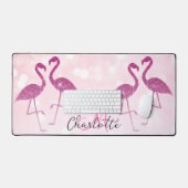 Funkelnd Flamingos Rosa Glitzer Glitzern Monogramm Schreibtischunterlage (Tastatur & Maus)