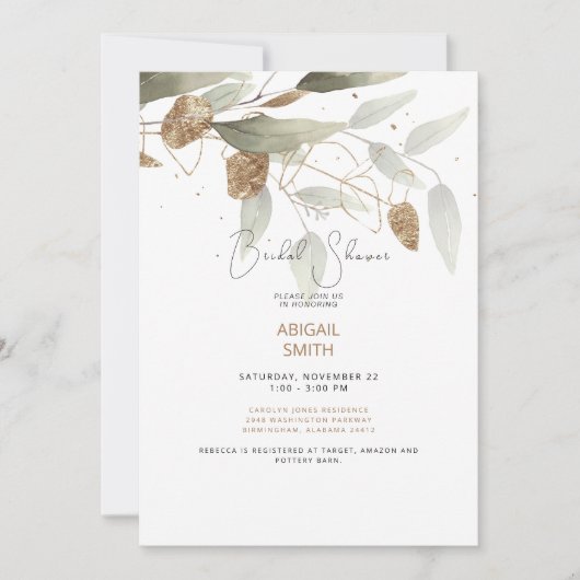 Funkelnd Foliage Taupe Brautparty Einladung (Vorderseite)