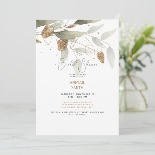 Funkelnd Foliage Taupe Brautparty Einladung (Stehend Vorderseite)