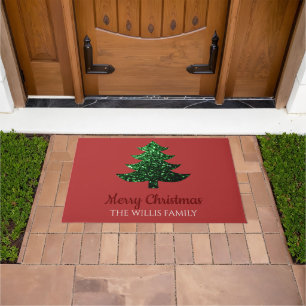 Funkelnd froher Weihnachtsbaum Familienname Fußmatte
