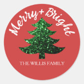 Funkelnd, fröhlicher Weihnachtsbaum Individuelle N Runder Aufkleber (Vorderseite)