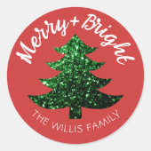 Funkelnd, fröhlicher Weihnachtsbaum Individuelle N Runder Aufkleber (Vorderseite)