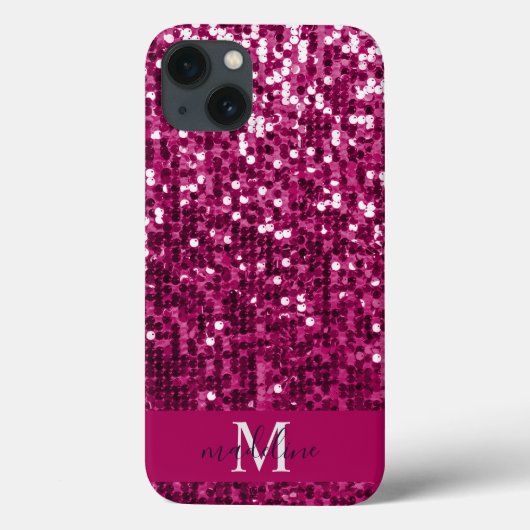 Funkelnd Fuchsia|rosa Sequin/Glitzer Name Case-Mate iPhone Hülle (Rückseite)