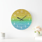 Funkelnd gelber und blauer Glitzer Große Wanduhr (Zuhause)