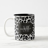 Funkelnd Girly Glitzer Leopard Mit Monogramm Name Zweifarbige Tasse (Links)