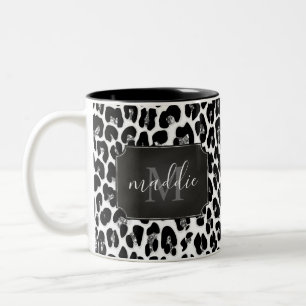 Funkelnd Girly Glitzer Leopard Mit Monogramm Name Zweifarbige Tasse