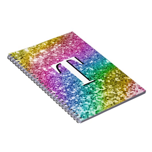 Funkelnd Girly Rainbow Chunky Glitzer Monogram Notizblock (Rechte Seite)