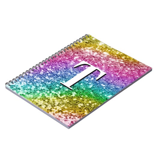 Funkelnd Girly Rainbow Chunky Glitzer Monogram Notizblock (Linke Seite)