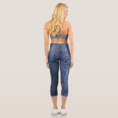 Funkelnd Glam Denim Jeans Blue Capri Leggings (Rückseite)