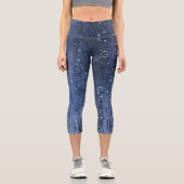 Funkelnd Glam Denim Jeans Blue Capri Leggings (Vorderseite)