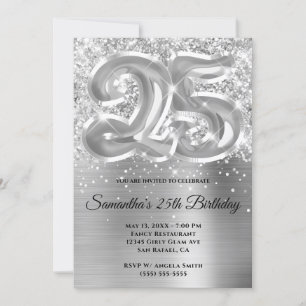 Funkelnd Glänzend Silber Glam 25. Geburtstag Einladung