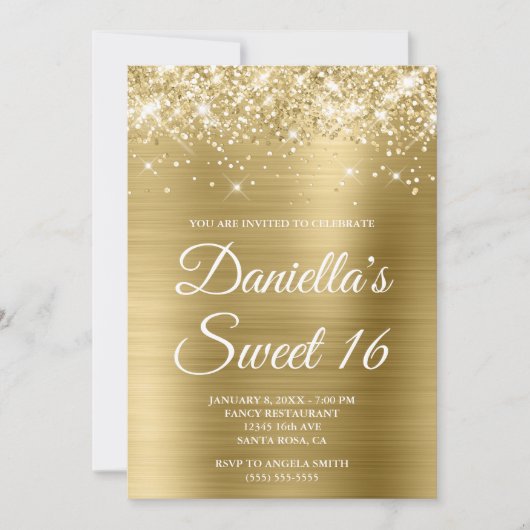 Funkelnd Glitterie Blassgoldene Foil Sweet 16 Einladung (Vorderseite)