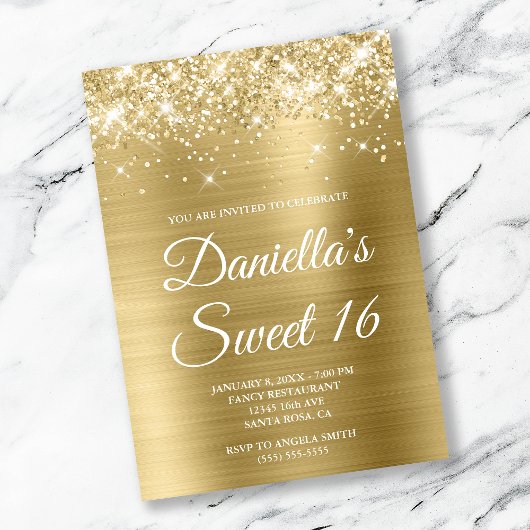 Funkelnd Glitterie Blassgoldene Foil Sweet 16 Einladung
